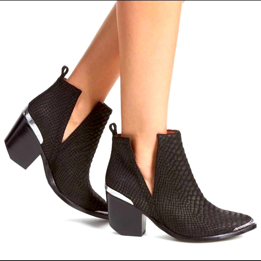 Black suede snakeskin Jeffrey Campbell Cromwell booties
